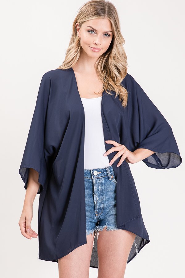 THREE QUARTER SLEEVE SOLID KIMONO CARDIGAN