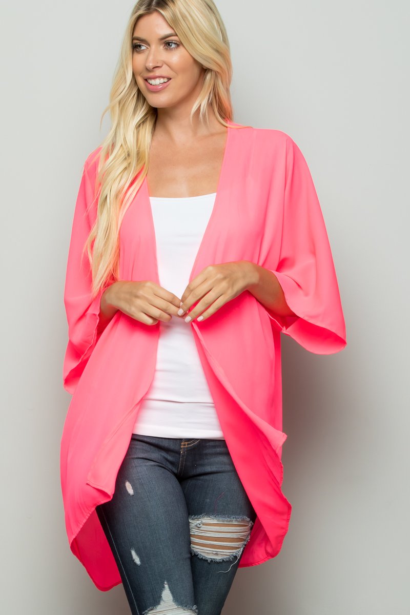 THREE QUARTER SLEEVE SOLID KIMONO CARDIGAN