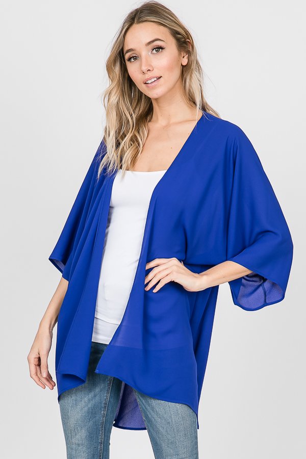 THREE QUARTER SLEEVE SOLID KIMONO CARDIGAN