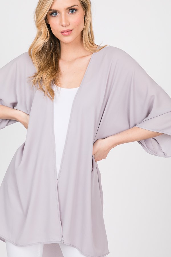 THREE QUARTER SLEEVE SOLID KIMONO CARDIGAN