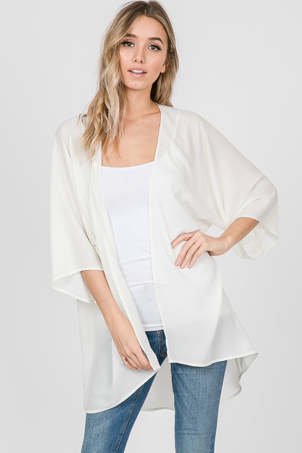 THREE QUARTER SLEEVE SOLID KIMONO CARDIGAN