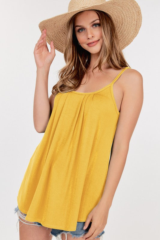 Sleeveless Spaghetti Strap Cami W Pleats and