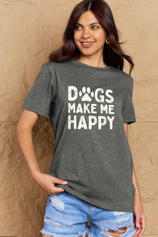 DOGS MAKE ME HAPPY Graphic Cotton T-Shirt