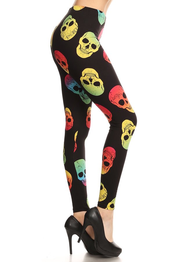 ONE SIZE MULTI COLOR SKULL Printed Leggings