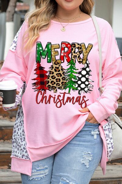 MERRY CHRISTMAS Leopard Dropped Shoulder Sweatshirt