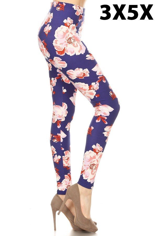 3X5X PINK/RED Floral Plus Size Printed Leggings