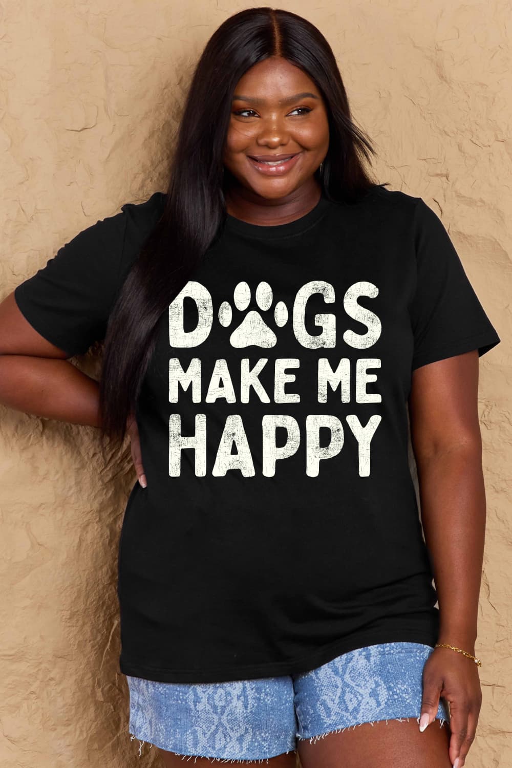 DOGS MAKE ME HAPPY Graphic Cotton T-Shirt