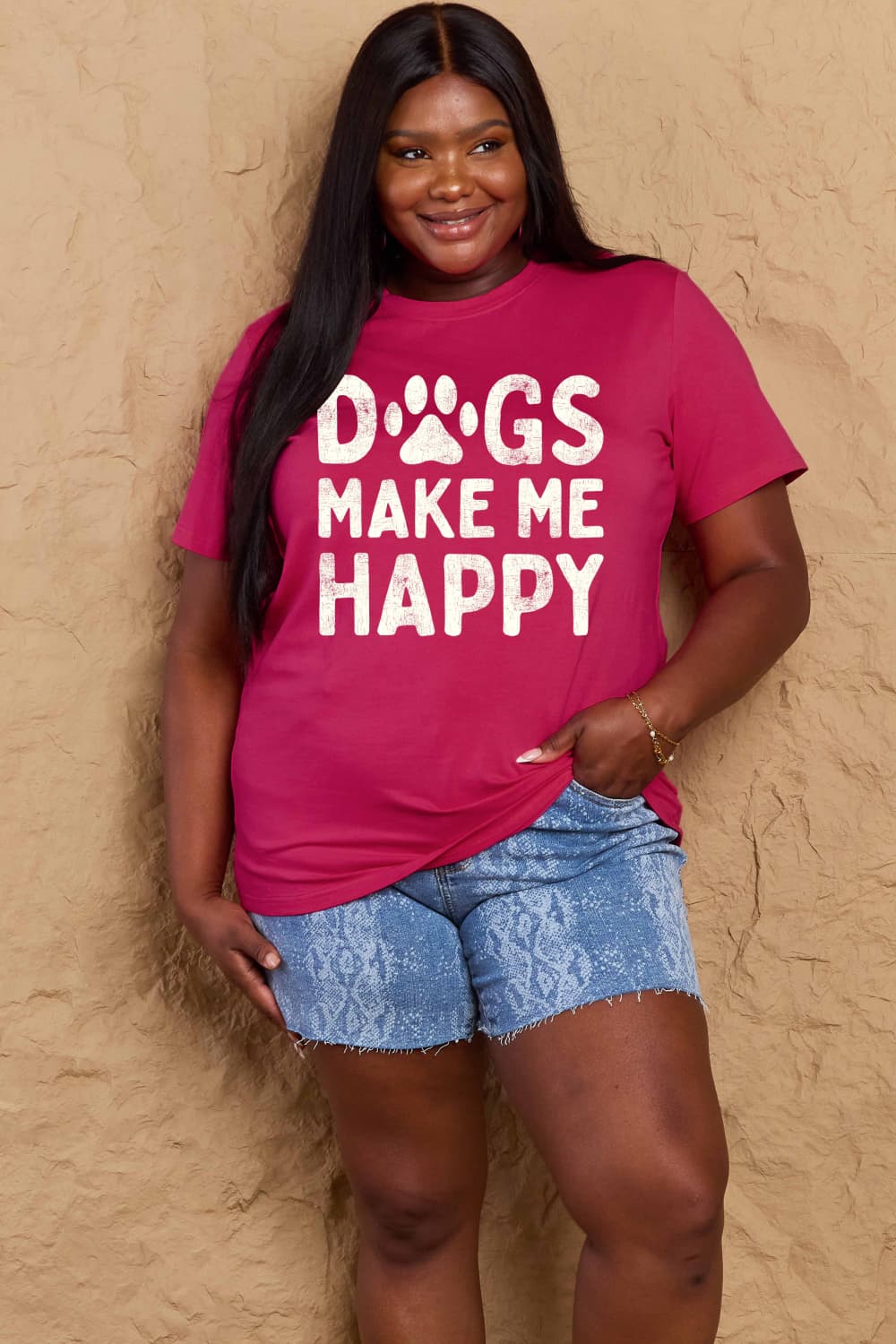 DOGS MAKE ME HAPPY Graphic Cotton T-Shirt