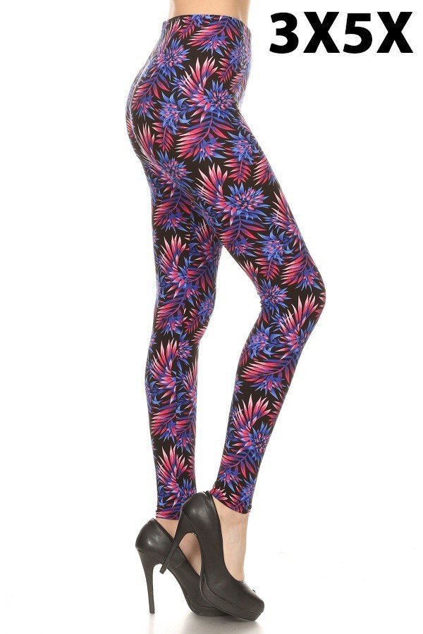 Plus or 3X5X BRIGHT FLORAL Print Brushed Leggings