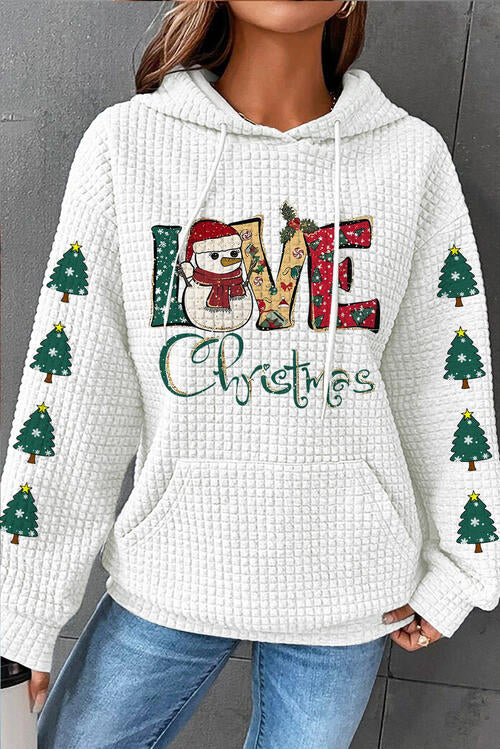 LOVE CHRISTMAS Drawstring Long Sleeve Hoodie