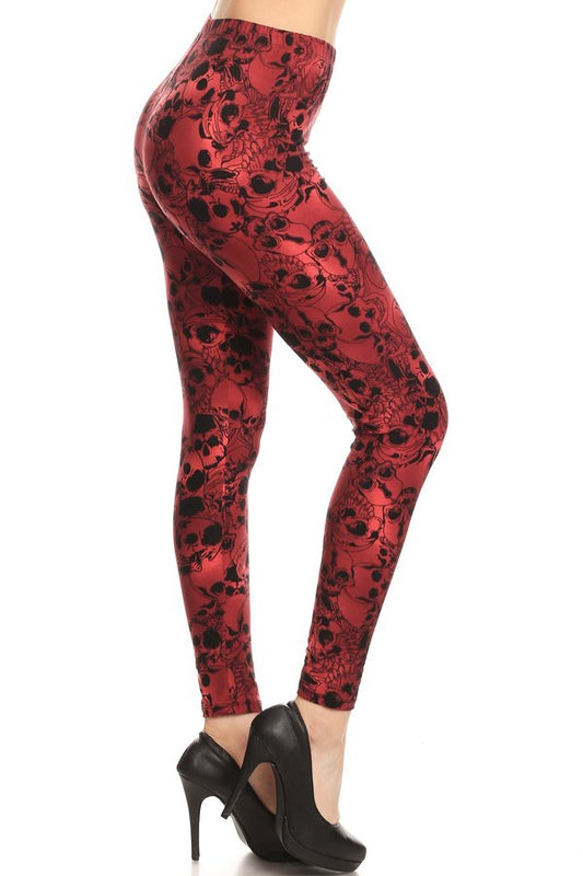 RED SKULL Print Brushed Ankle ONE SIZE Leggings