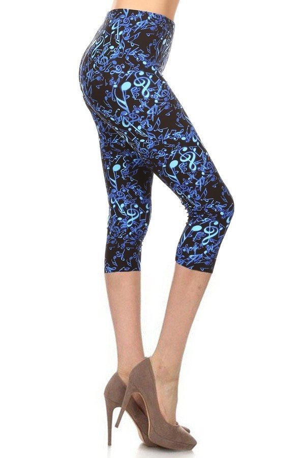 Blue Music Notes Print One Size Capri