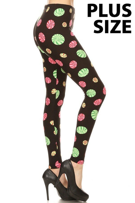 MINT CANDY PRINT Brushed Ankle PLUS SIZE Leggings