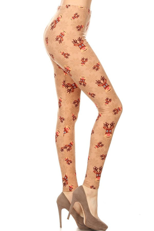 REINDEER Print Brushed BUTTER SOFT Leggings