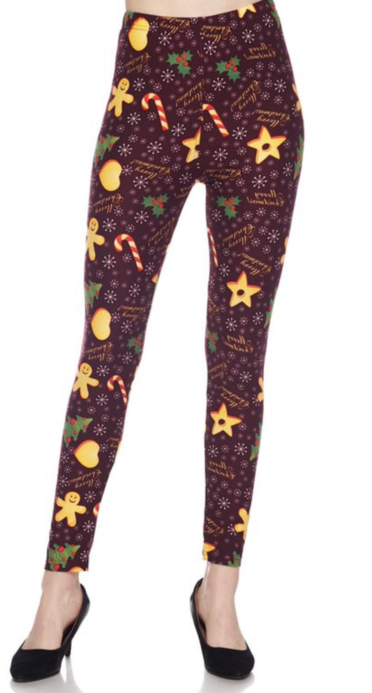 3X4X Gingerbread Man Snowflake PRINT Brushed Ankle PLUS SIZE Leggings