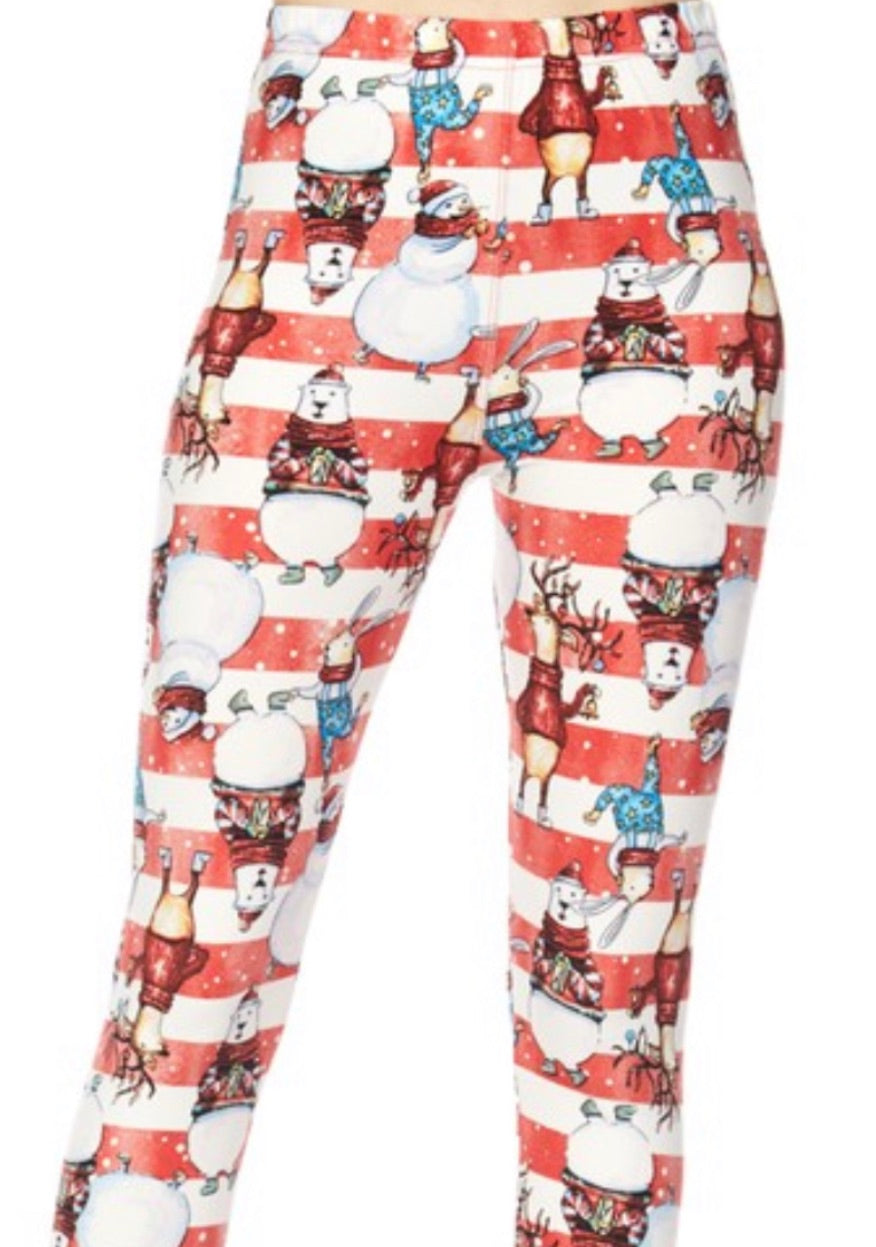 3X4X Christmas Bear & Reindeer PRINT Brushed Ankle PLUS SIZE Leggings