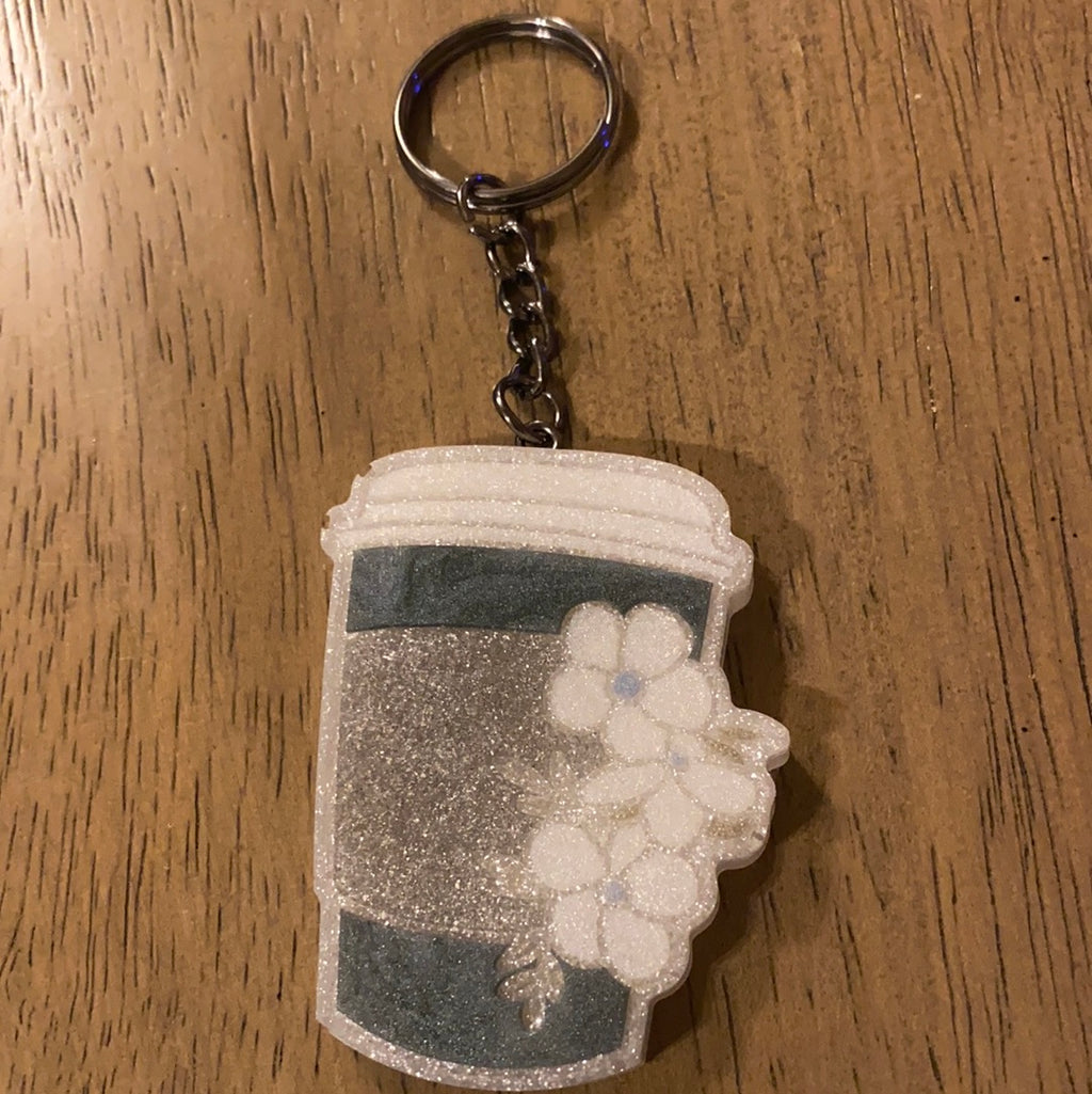 FLORAL COFFEE CUP KEYCHAIN