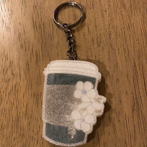 FLORAL COFFEE CUP KEYCHAIN