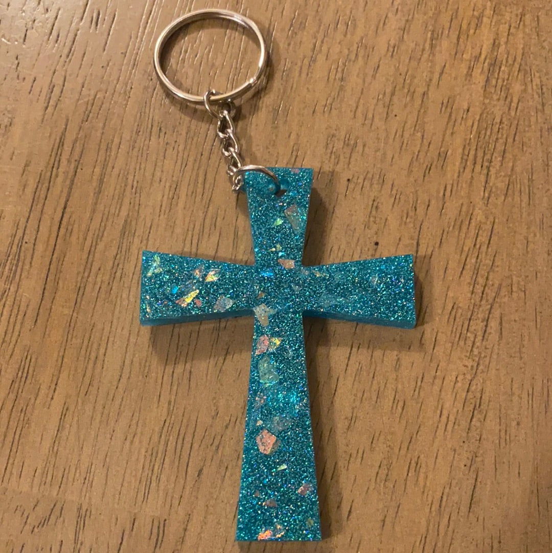 Keychain, Cross, blue