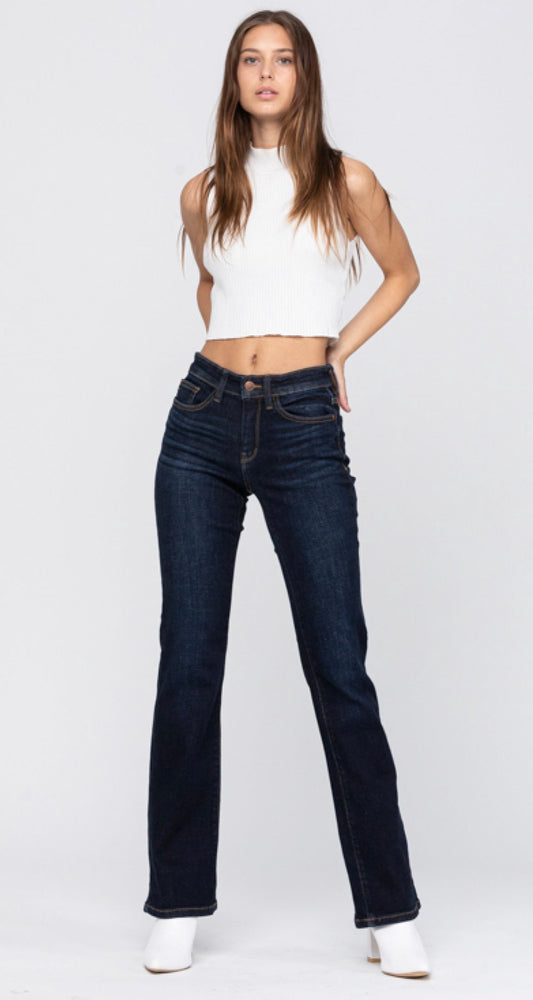 JUDY BLUE WHISKERED DARK BOOTCUT JEANS