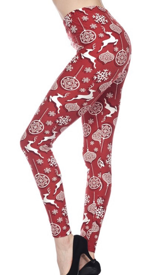 3X4X Reindeers & Snowflakes PRINT Brushed Ankle PLUS SIZE Leggings
