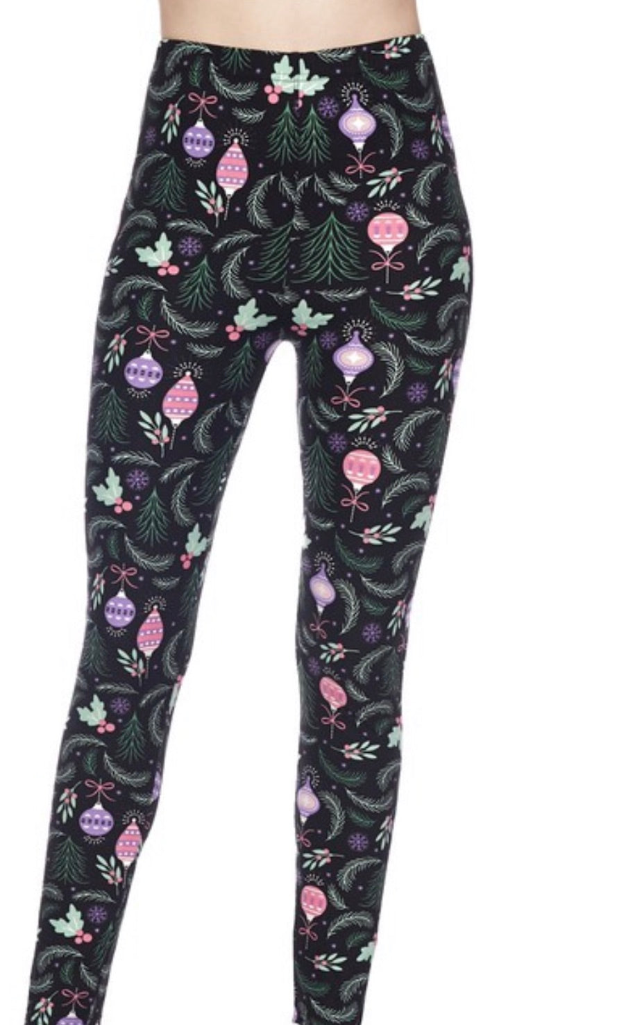 Christmas Fig & Ornament Print Brushed BUTTER SOFT ONE SIZE Leggings