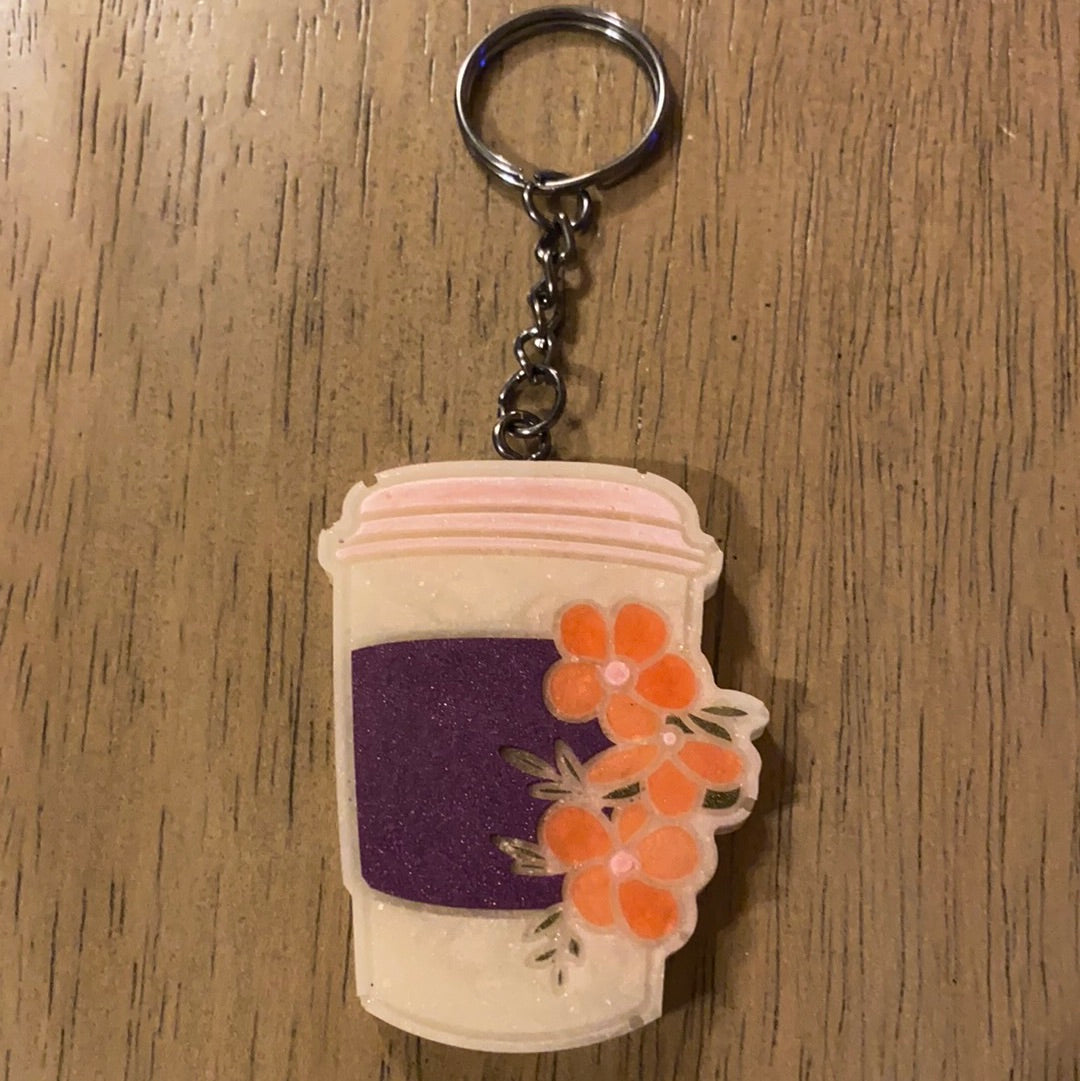 FLORAL COFFEE CUP KEYCHAIN