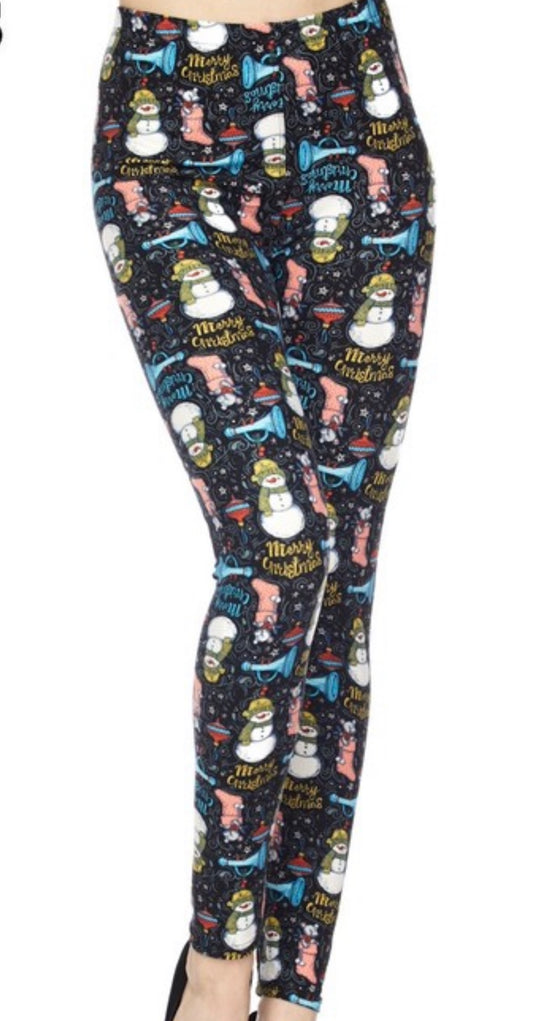 Christmas Snowman Print Brushed BUTTER SOFT ONE SIZE Leggings
