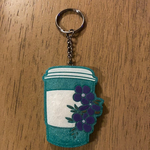 FLORAL COFFEE CUP KEYCHAIN