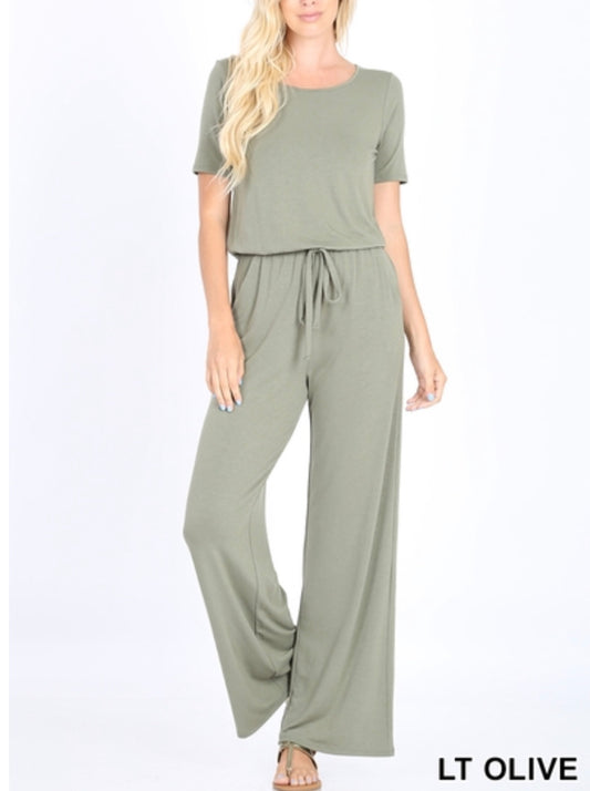 Premium jumpsuit elastic waist back keyhole