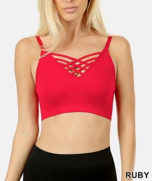 Front v-lattice, adjustable straps bralette NO PADS