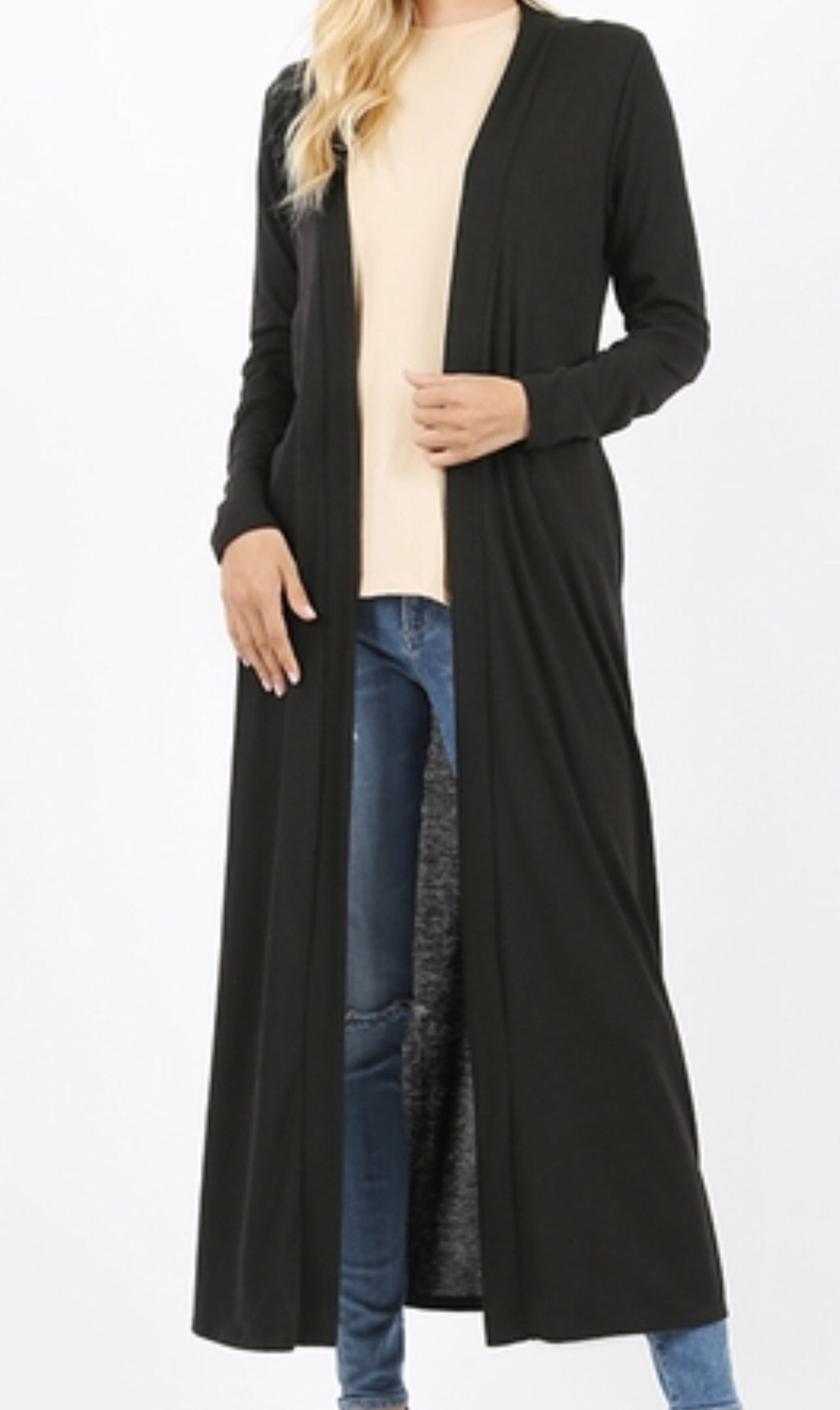 Sweater Open Front Duster Long Cardigan With Side