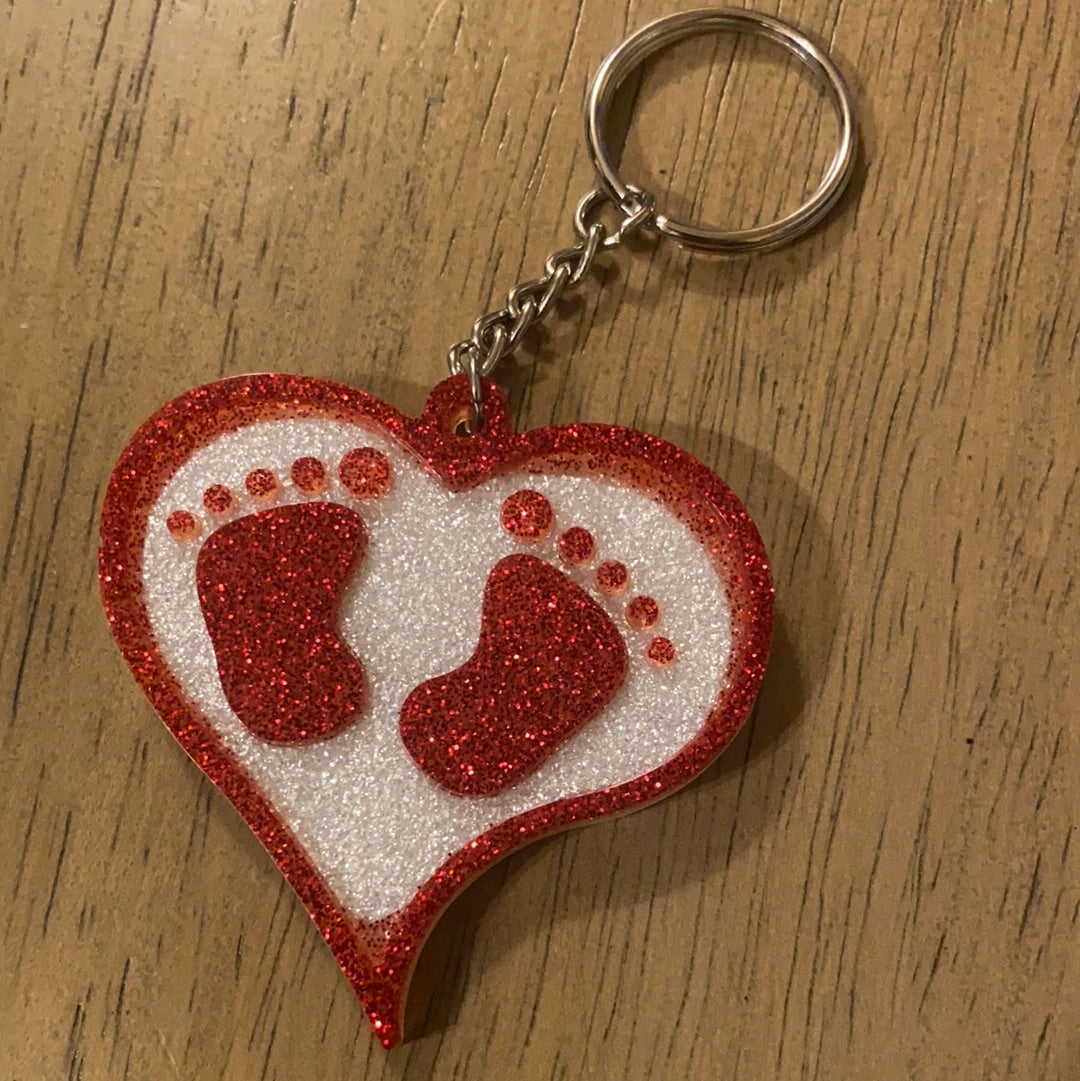 BABY FEET HEART KEYCHAIN