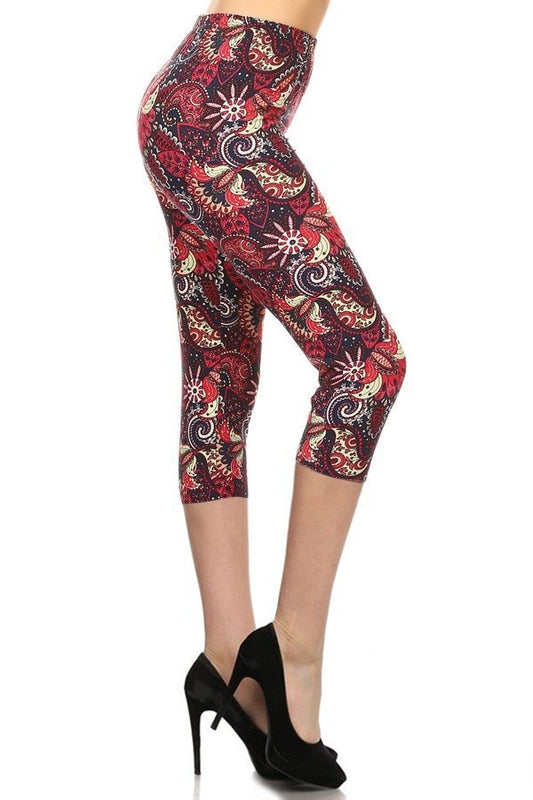 Red Cream Print One Size Capri