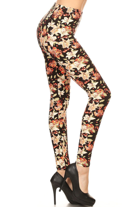 FLORAL Print Brushed Ankle ONE SIZE Leggings