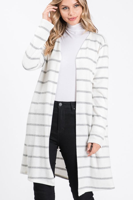 LONG SLEEVE STRIPE PRINT CARDIGAN