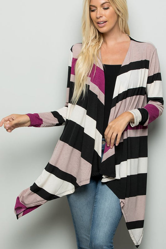 LONG SLEEVE SOLID COLOR BLOCK DRAPED CARDIGAN