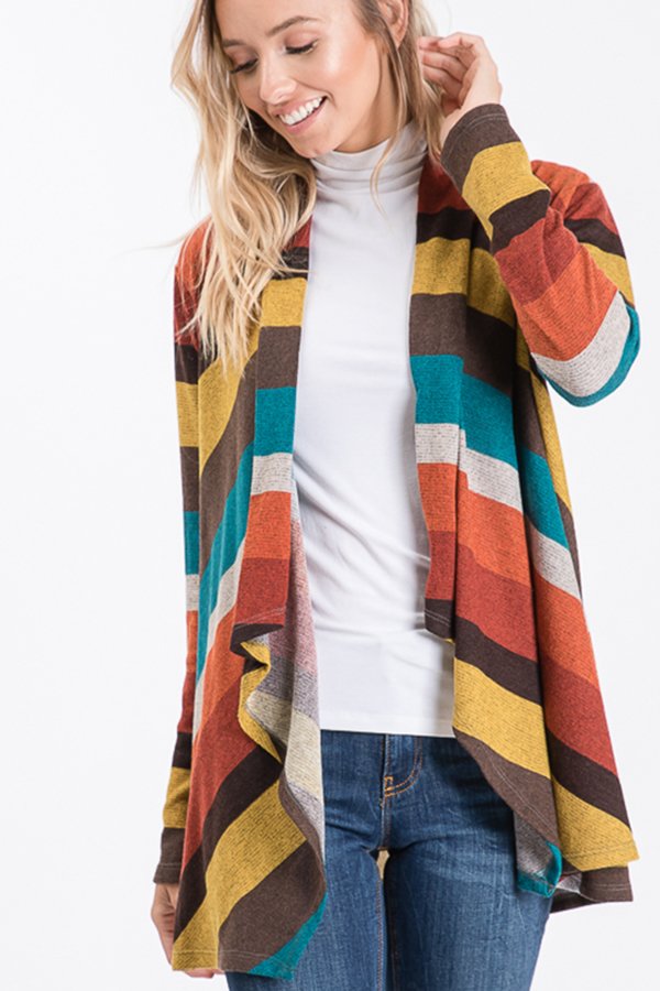 LONG SLEEVE MULTI COLOR BLOCK PRINT DRAPED CARDIGAN