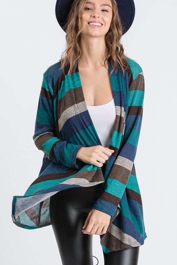 LONG SLEEVE MULTI COLOR BLOCK PRINT DRAPED CARDIGAN