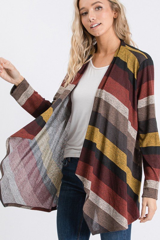 LONG SLEEVE MULTI COLOR BLOCK PRINT DRAPED CARDIGAN