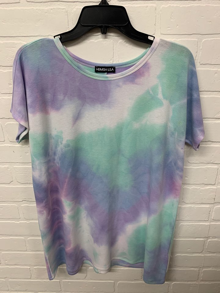 SHORT SLEEVE ROUND NECK MULTICOLOR TIE DYE PRINT TOP