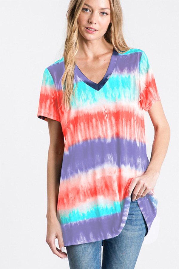 SHORT SLEEVE V NECK MULTI PRINT TOP