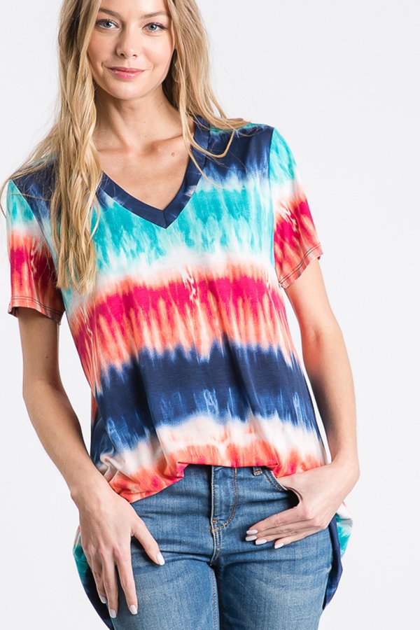 SHORT SLEEVE V NECK MULTI PRINT TOP