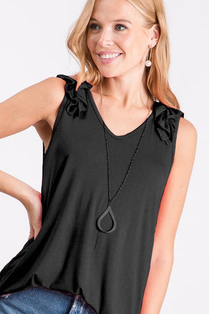 SLEEVELESS V NECK SOLID TOP WITH RUFFLE DETAIL – Mishy Lee Boutique