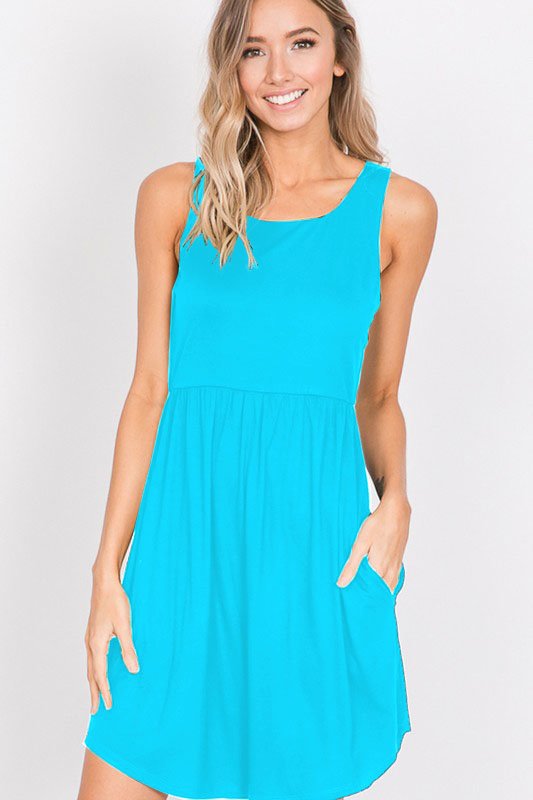 SLEEVELESS RACER BACK SOLID DRESS WITH SIDE POCKET