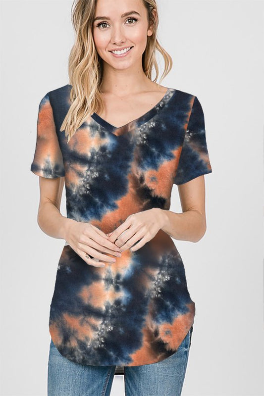 SHORT SLEEVE TIE DYE PRINT TOP