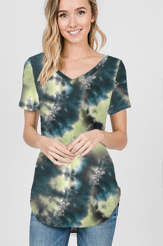 SHORT SLEEVE TIE DYE PRINT TOP