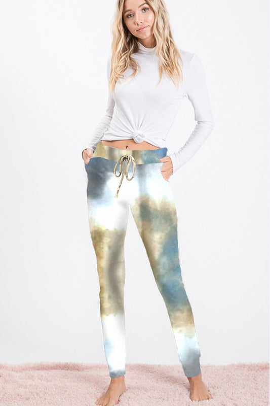 TIE DYE PRINT JOGGER CASUAL PANTS WITH WAIST BAND AND SIDE POCKET