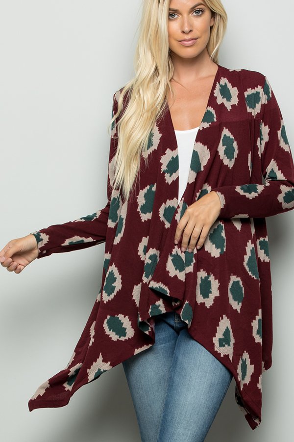 LONG SLEEVE ANIMAL PRINT DRAPED CARDIGAN