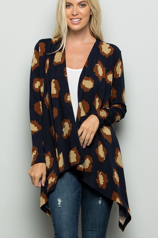 LONG SLEEVE ANIMAL PRINT DRAPED CARDIGAN